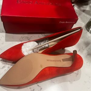 ENZO ANGIOLINI Dania Pump, orange suede pointed toe and 2 1/2 inch heel.